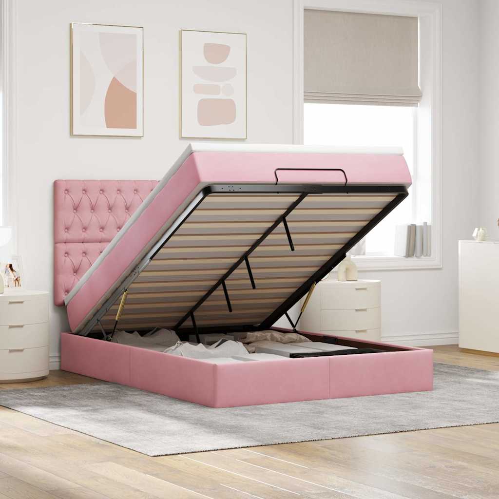 Cadre De Lit Ottoman Avec Matelas 160X200Cm Velours