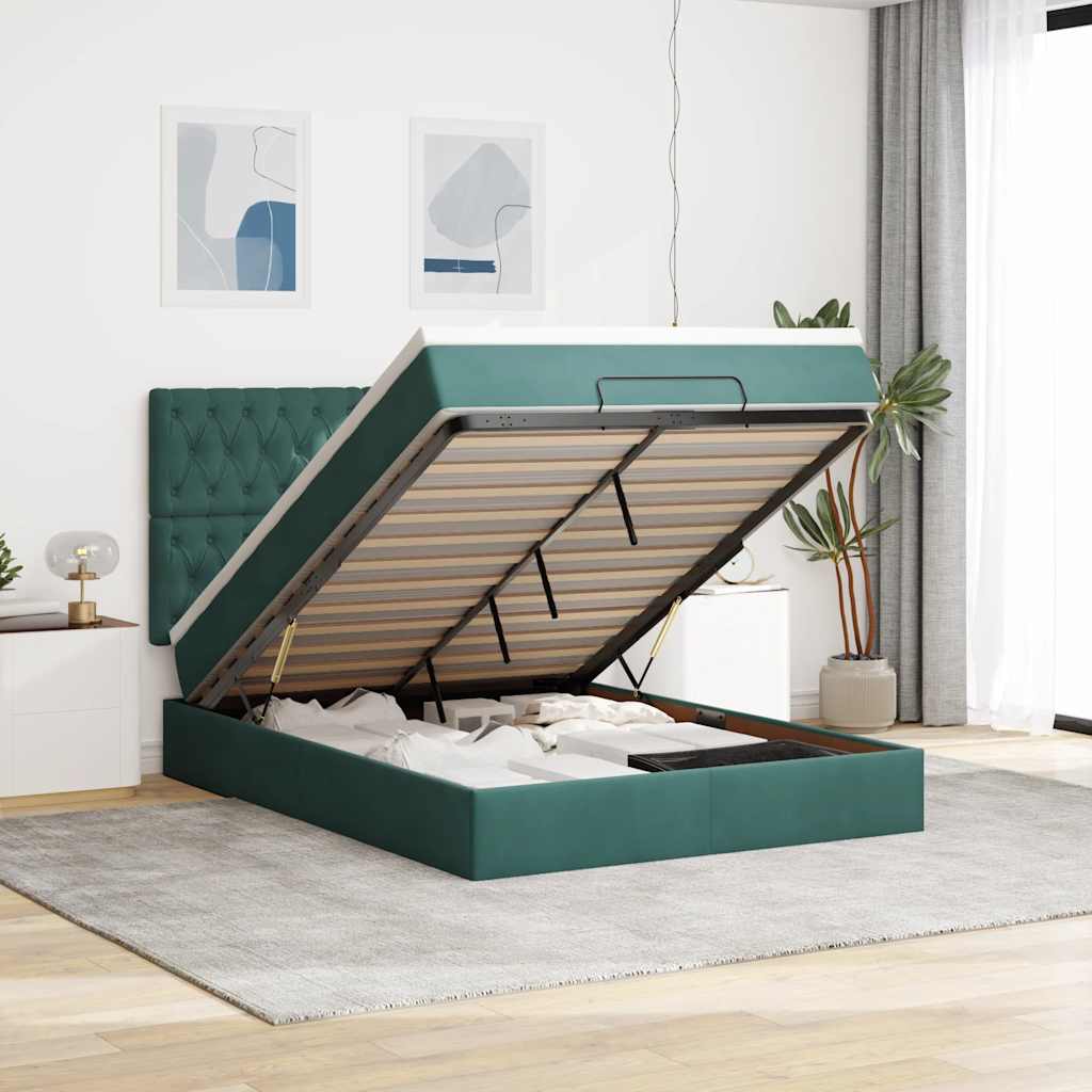 Cadre De Lit Ottoman Avec Matelas 160X200Cm Velours