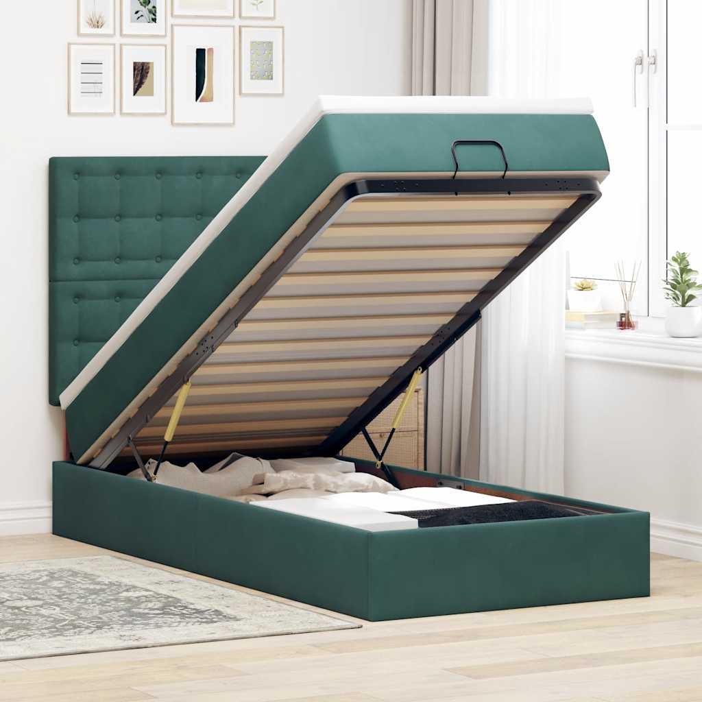 Cadre De Lit Ottoman Avec Matelas 160X200Cm Velours
