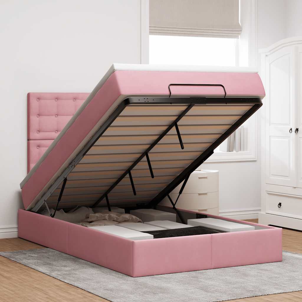 Cadre De Lit Ottoman Avec Matelas 160X200Cm Velours