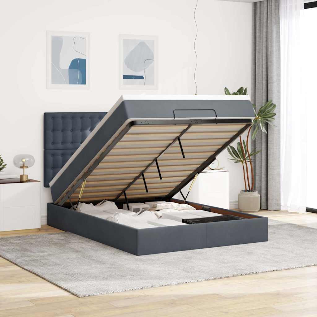 Cadre De Lit Ottoman Avec Matelas 160X200Cm Velours