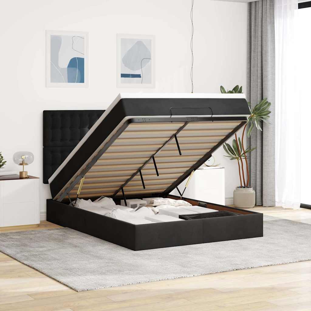 Cadre De Lit Ottoman Avec Matelas 160X200Cm Velours