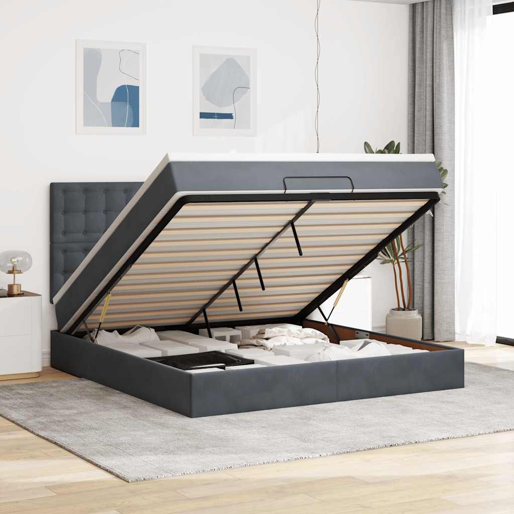 Cadre De Lit Ottoman Avec Matelas 160X200Cm Velours