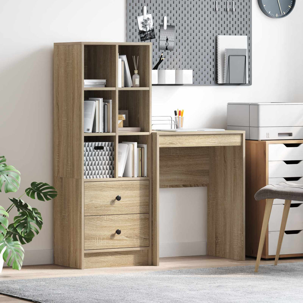 Bureau Avec Tiroir Avec Étagère 2 Pcs