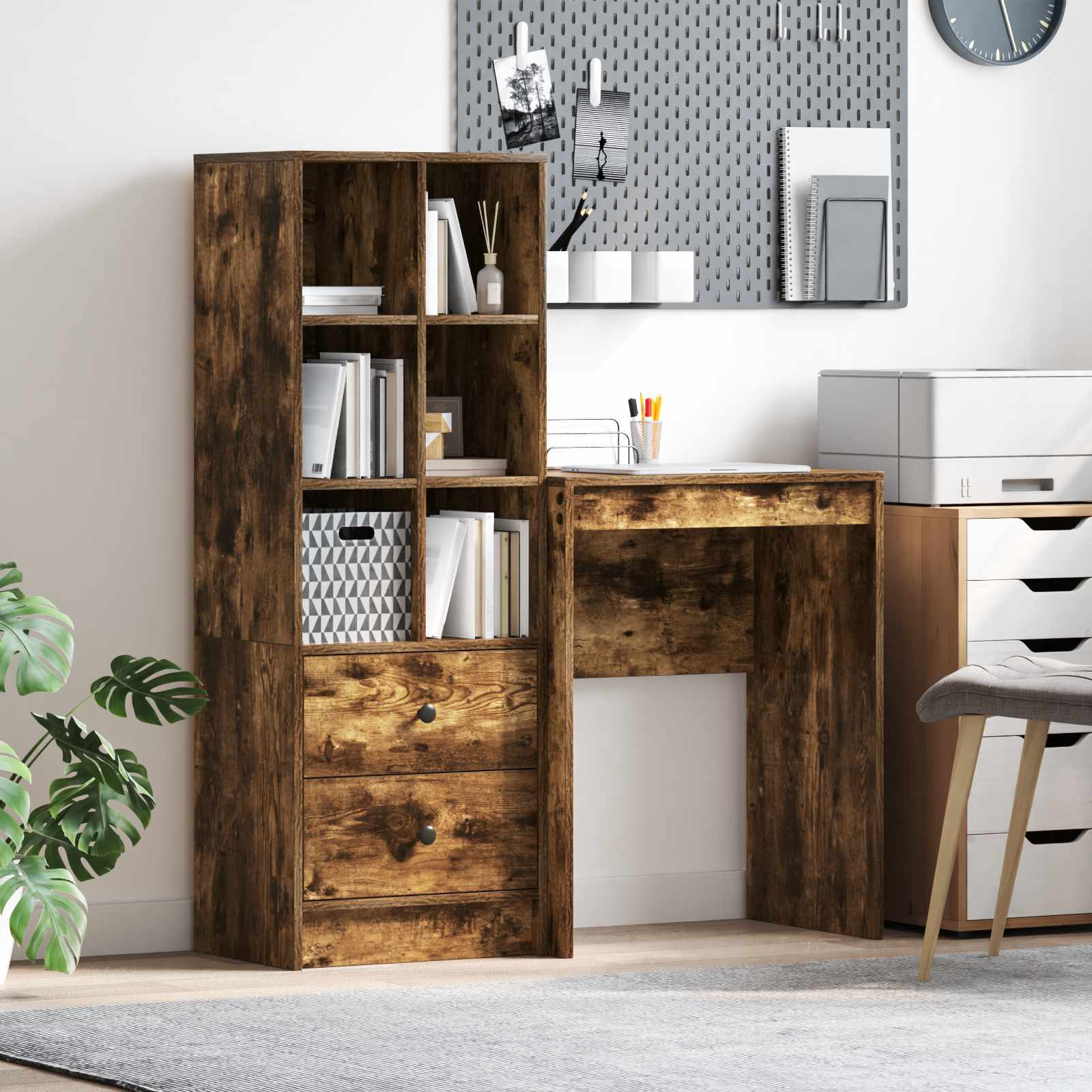 Bureau Avec Tiroir Avec Étagère 2 Pcs