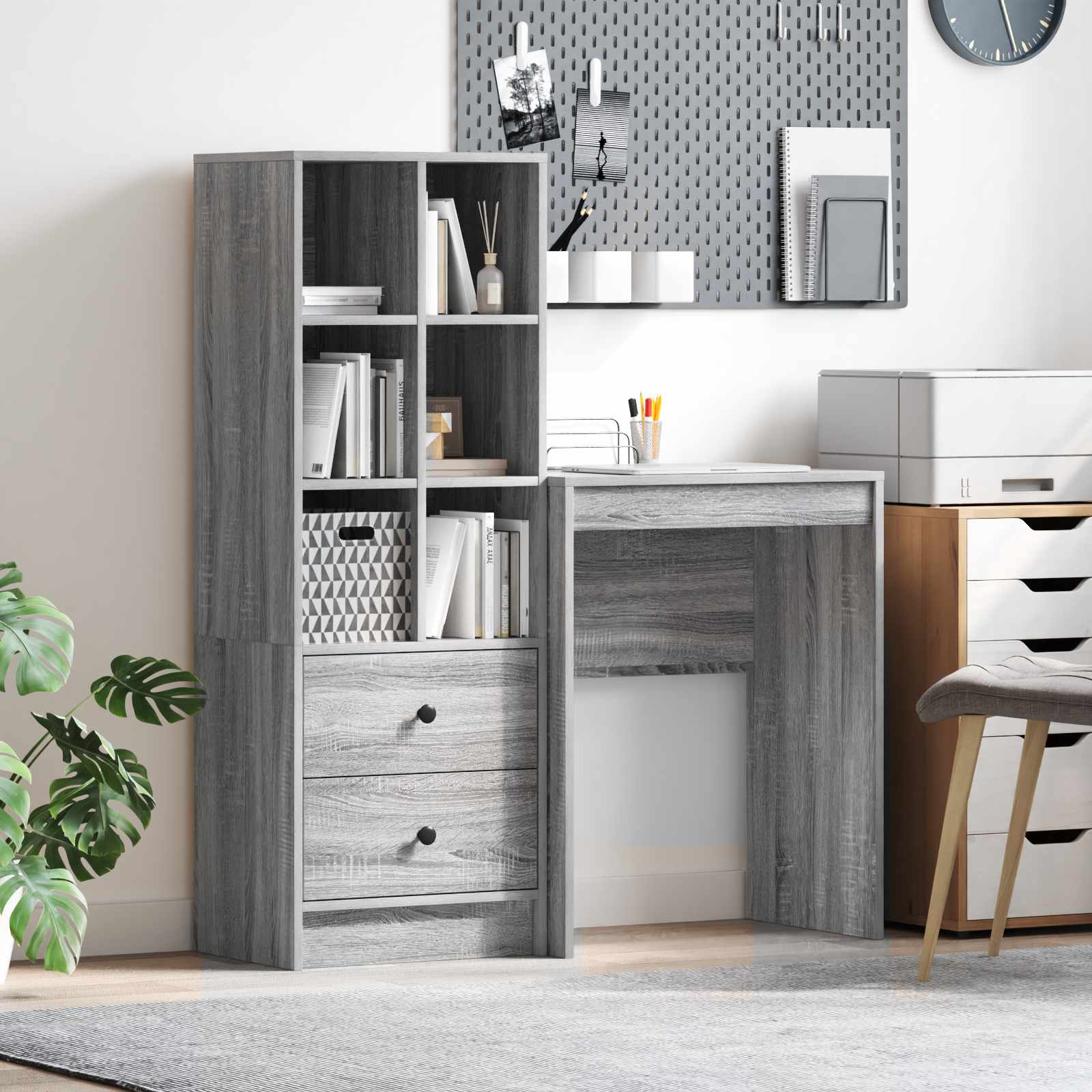 Bureau Avec Tiroir Avec Étagère 2 Pcs