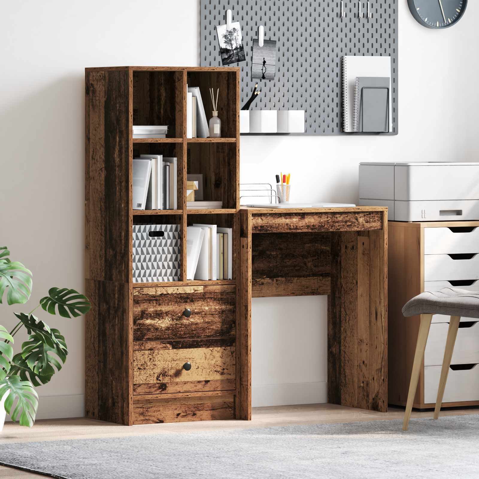 Bureau Avec Tiroir Avec Étagère 2 Pcs