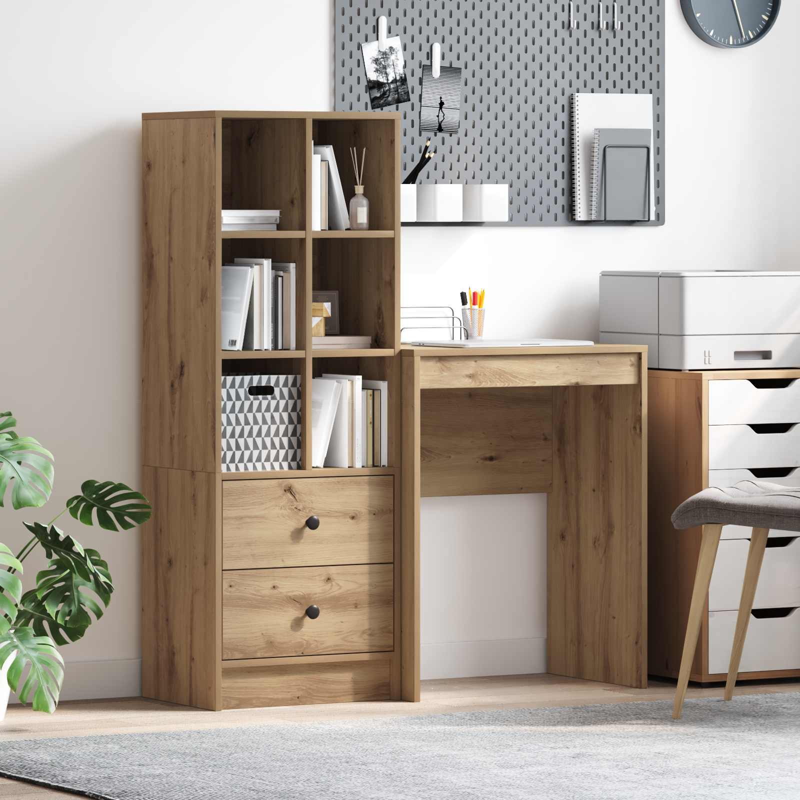 Bureau Avec Tiroir Avec Étagère 2 Pcs
