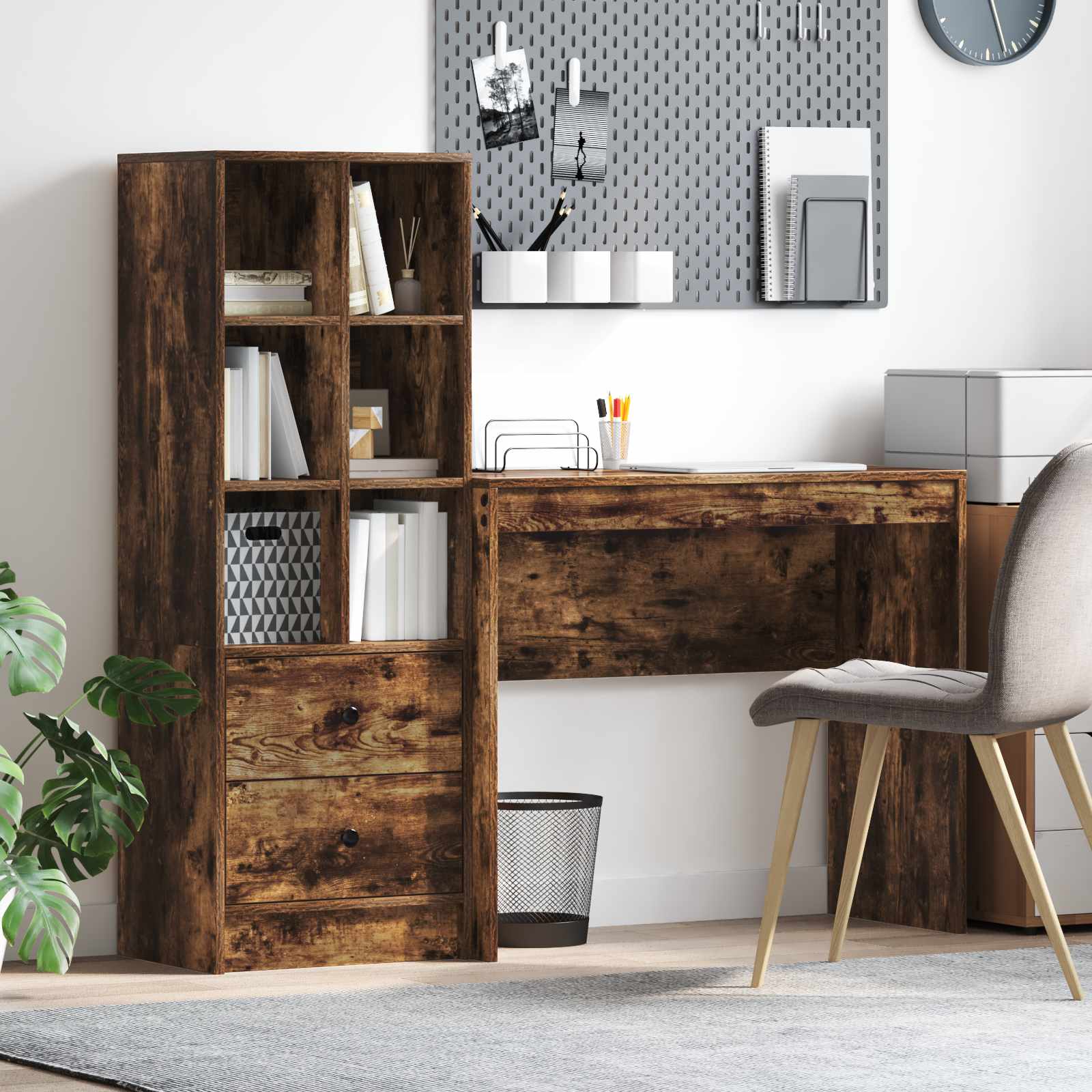 Bureau Avec Tiroir Avec Étagère 2 Pcs
