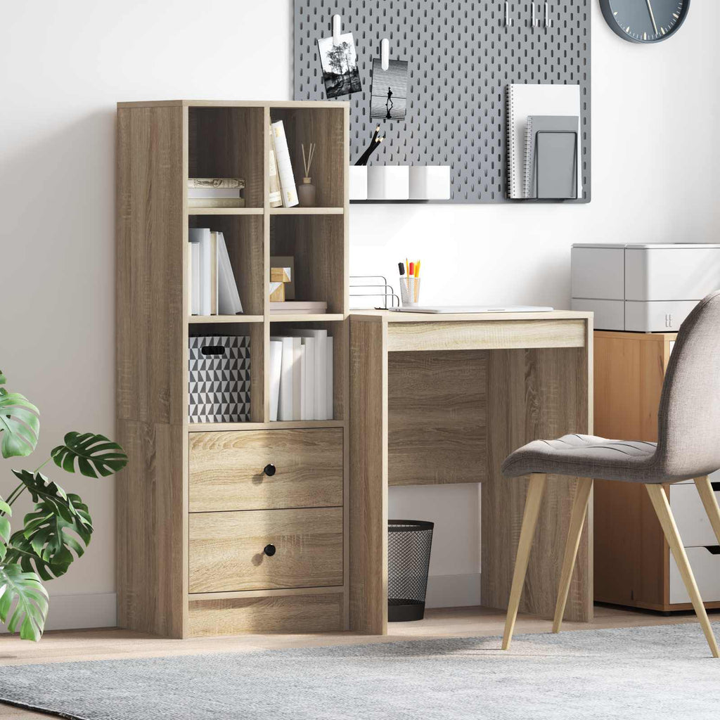 Bureau Avec Tiroir Avec Étagère 2 Pcs