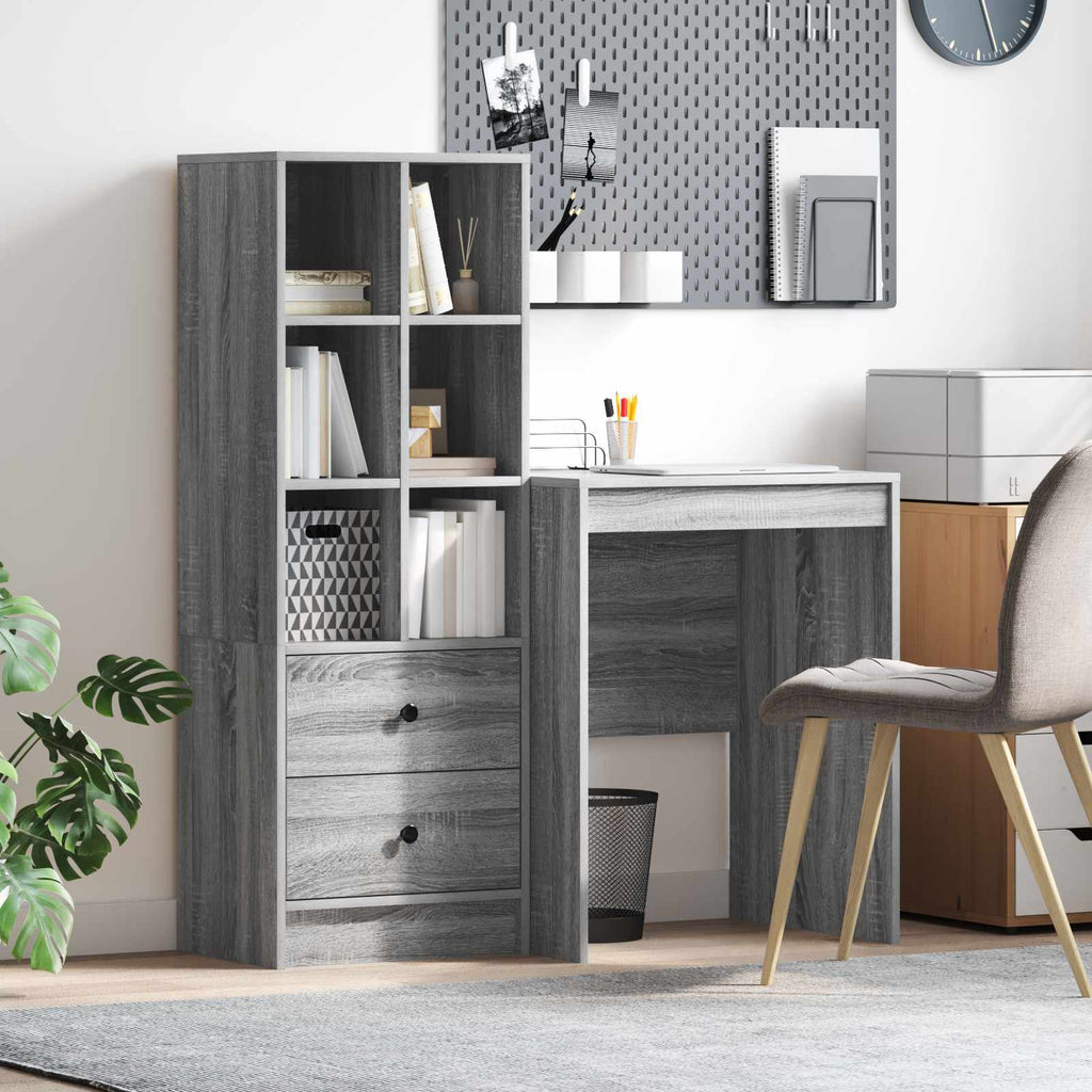Bureau Avec Tiroir Avec Étagère 2 Pcs