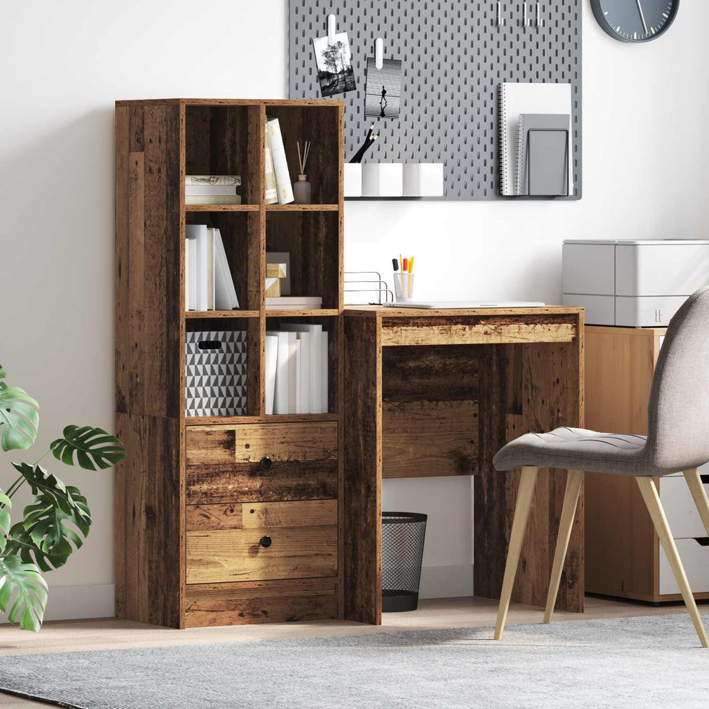 Bureau Avec Tiroir Avec Étagère 2 Pcs
