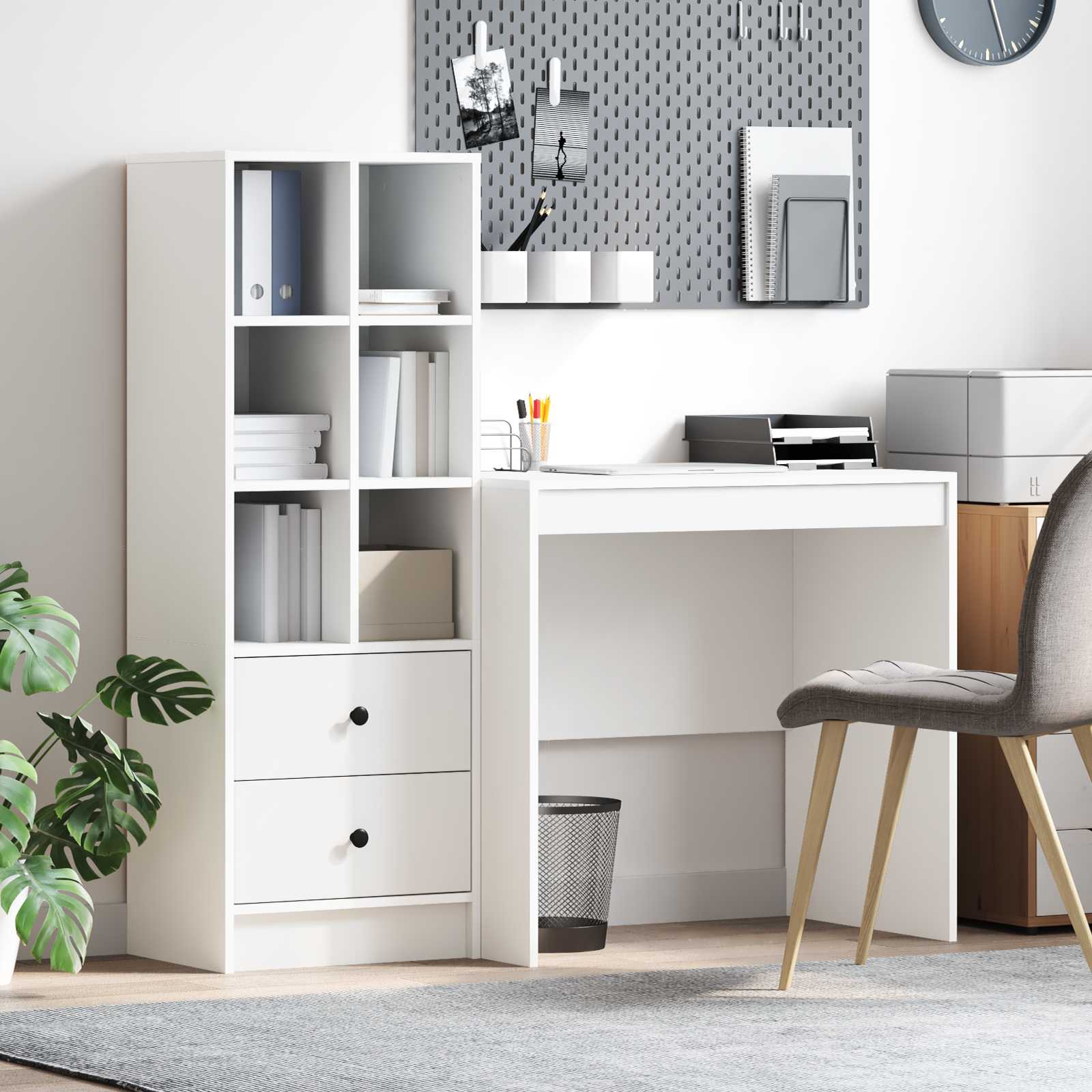 Bureau Avec Tiroir Avec Étagère 2 Pcs