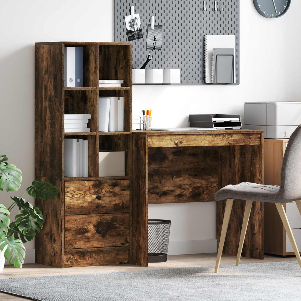 Bureau Avec Tiroir Avec Étagère 2 Pcs