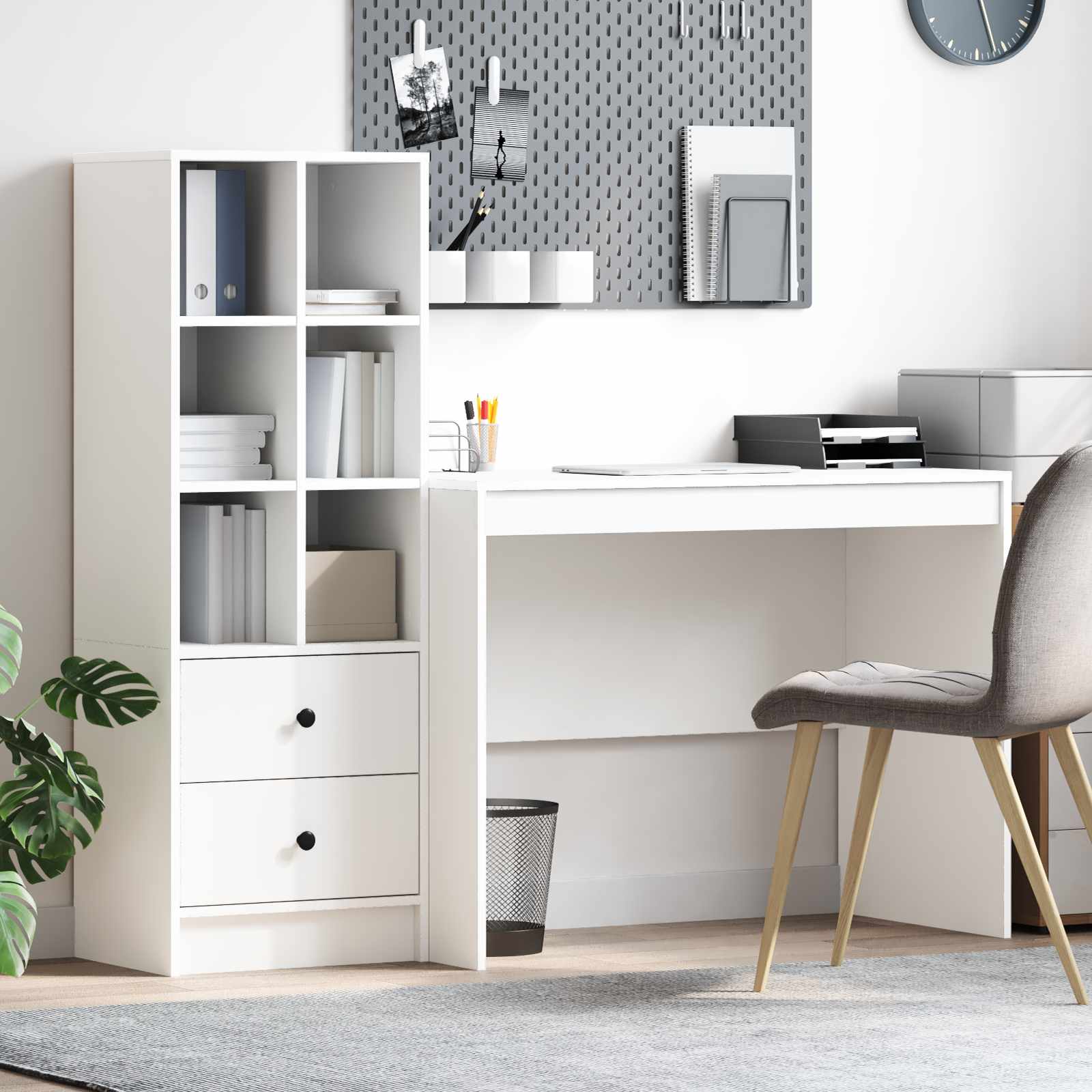 Bureau Avec Tiroir Avec Étagère 2 Pcs