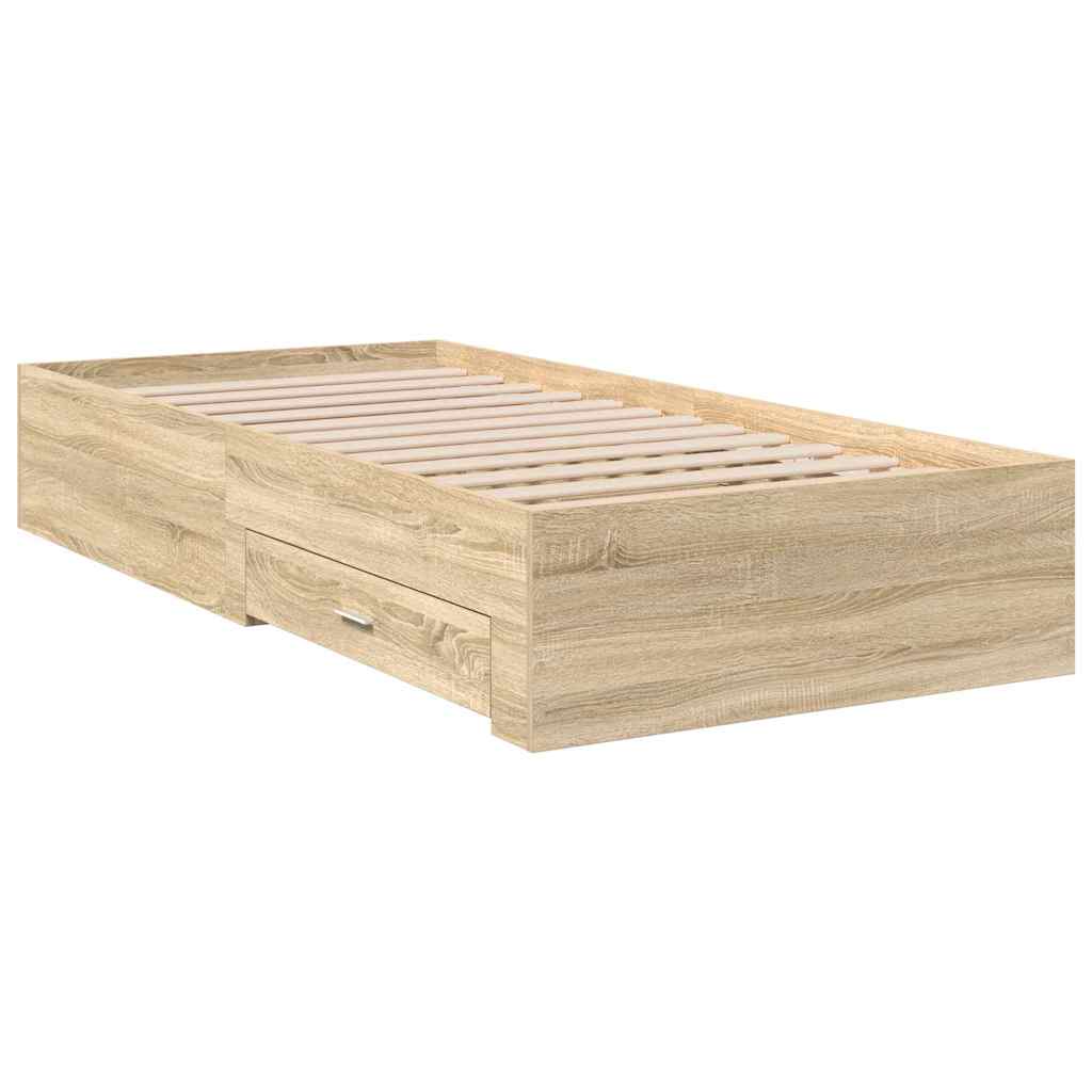 Cadre De Lit Avec Tiroir Marron 90 X 190 Cm Bois D'ingénierie Chêne Noir