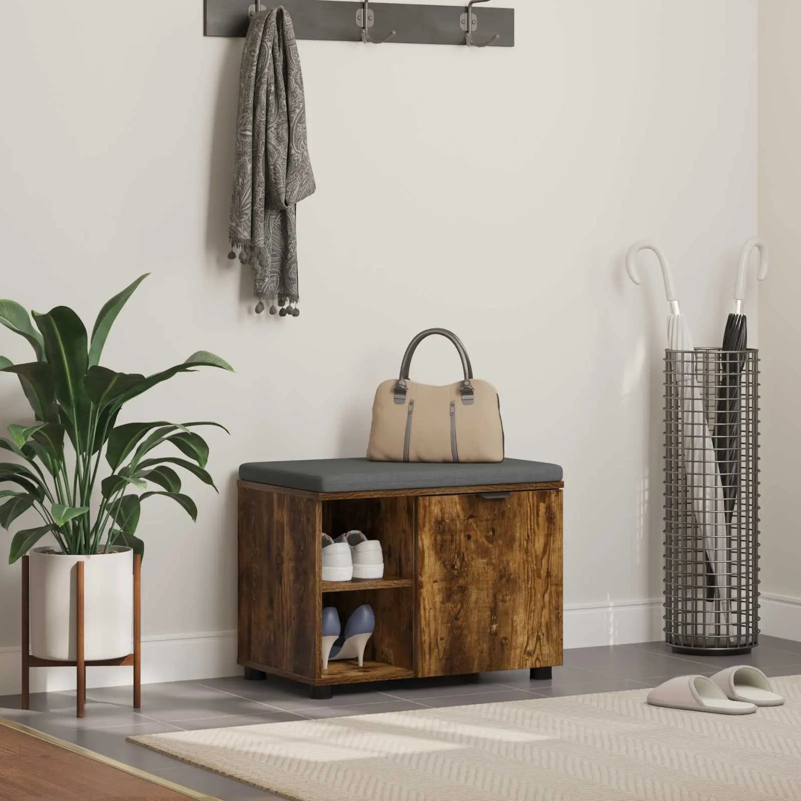 Banc D'entrée Avec Coussin Uni 60 X 38 X 46 Cm