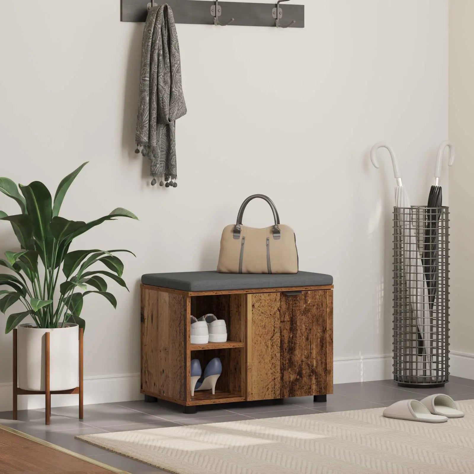 Banc D'entrée Avec Coussin Uni 60 X 38 X 46 Cm