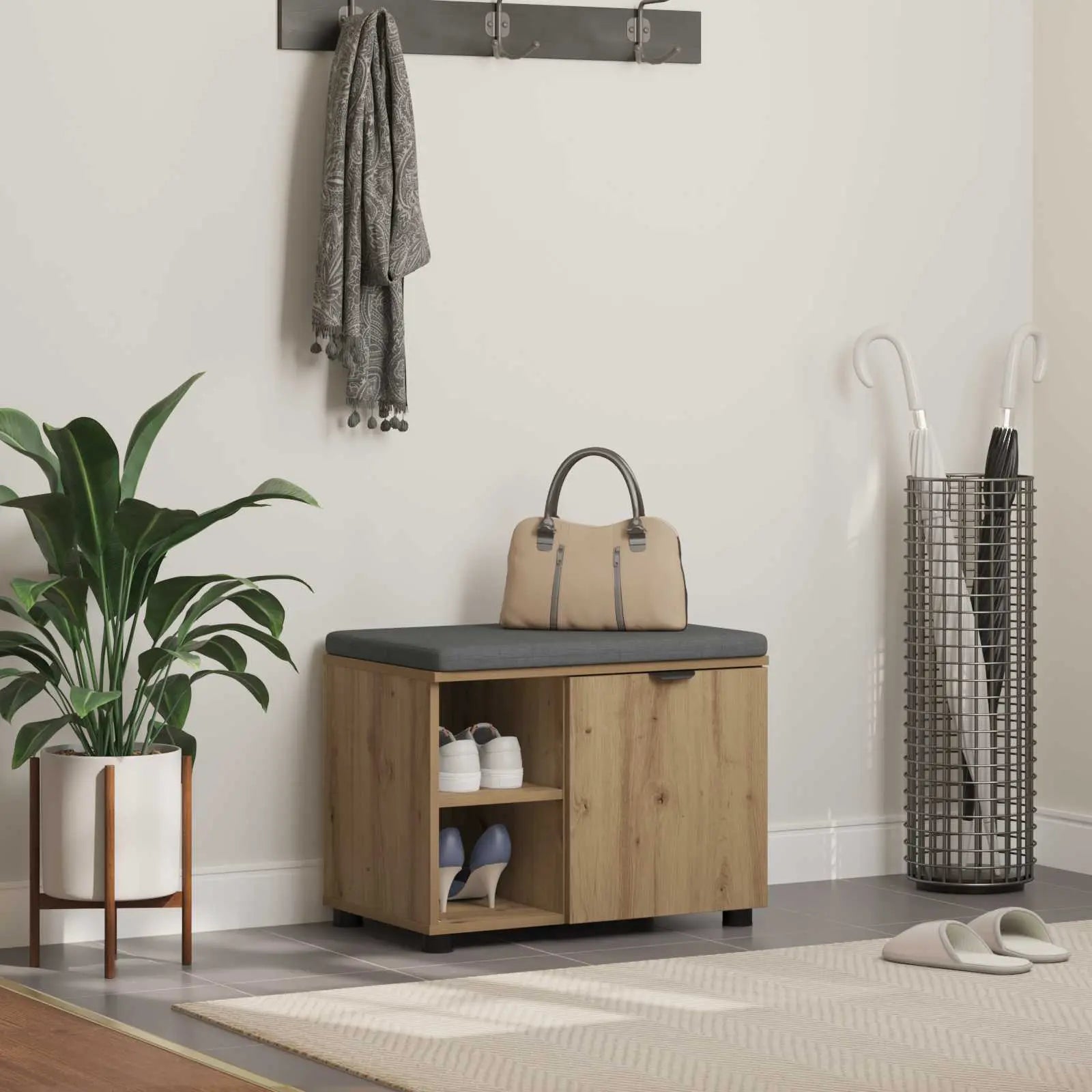 Banc D'entrée Avec Coussin Uni 60 X 38 X 46 Cm