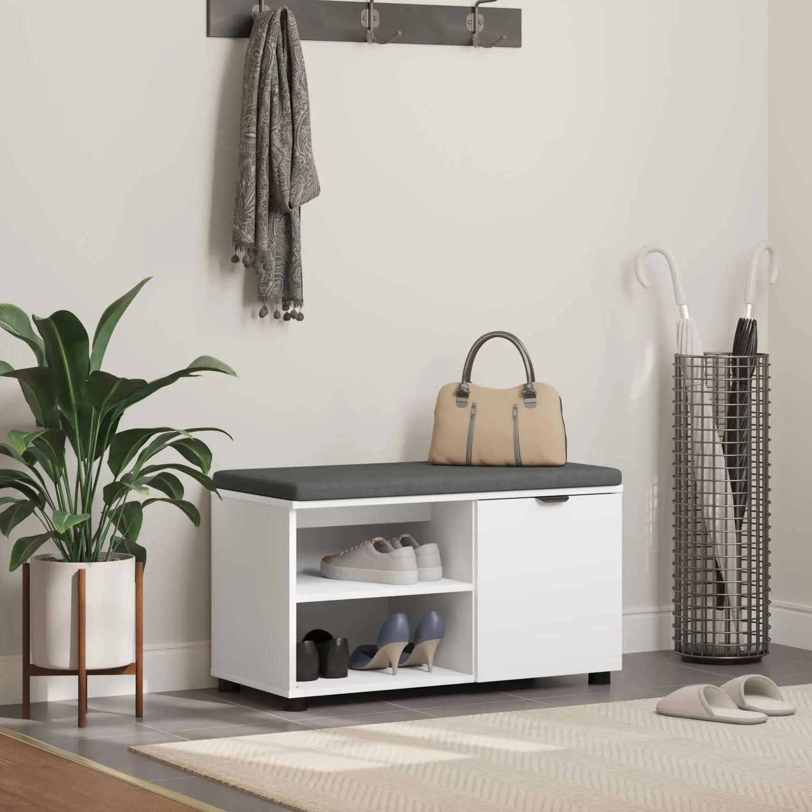 Banc D'entrée Avec Coussin Uni 60 X 38 X 46 Cm