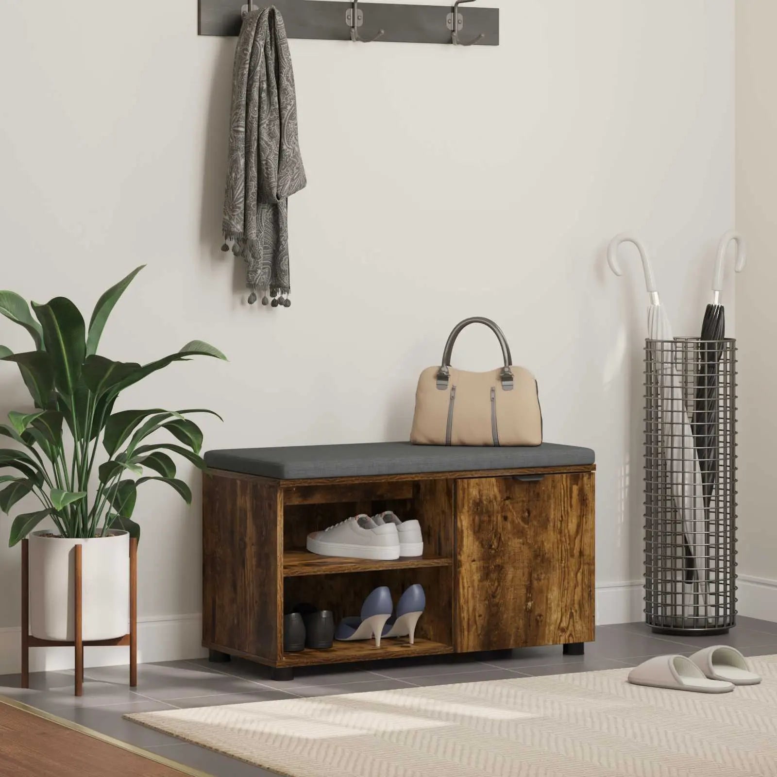 Banc D'entrée Avec Coussin Uni 60 X 38 X 46 Cm