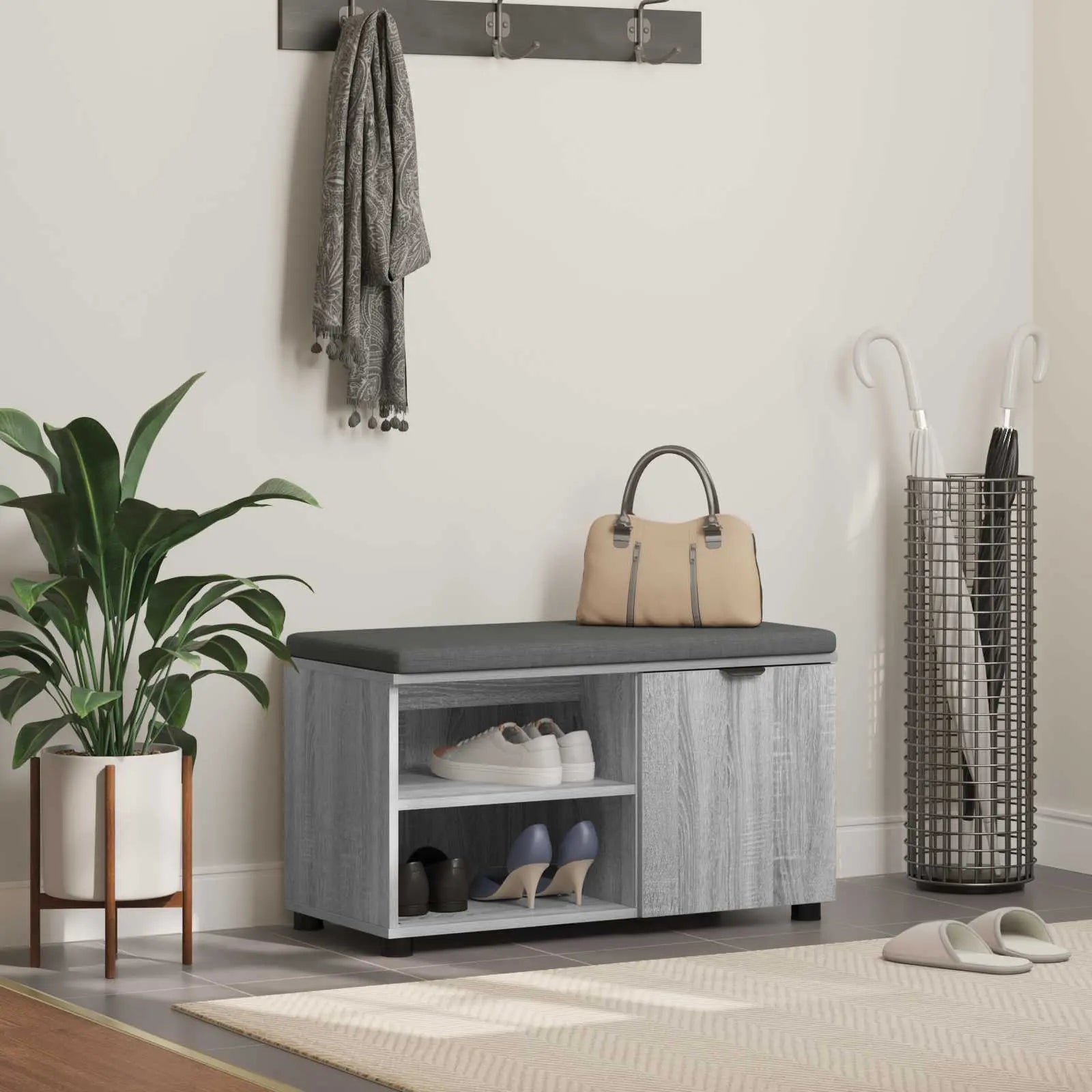 Banc D'entrée Avec Coussin Uni 60 X 38 X 46 Cm