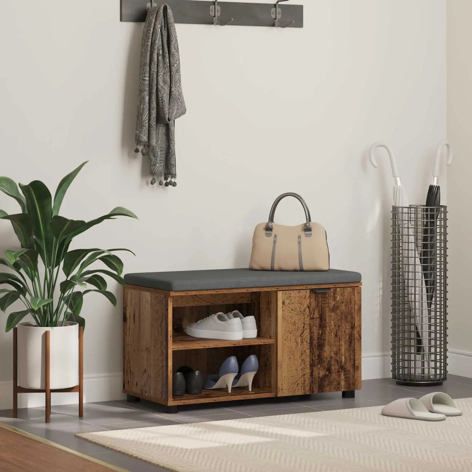 Banc D'entrée Avec Coussin Uni 60 X 38 X 46 Cm