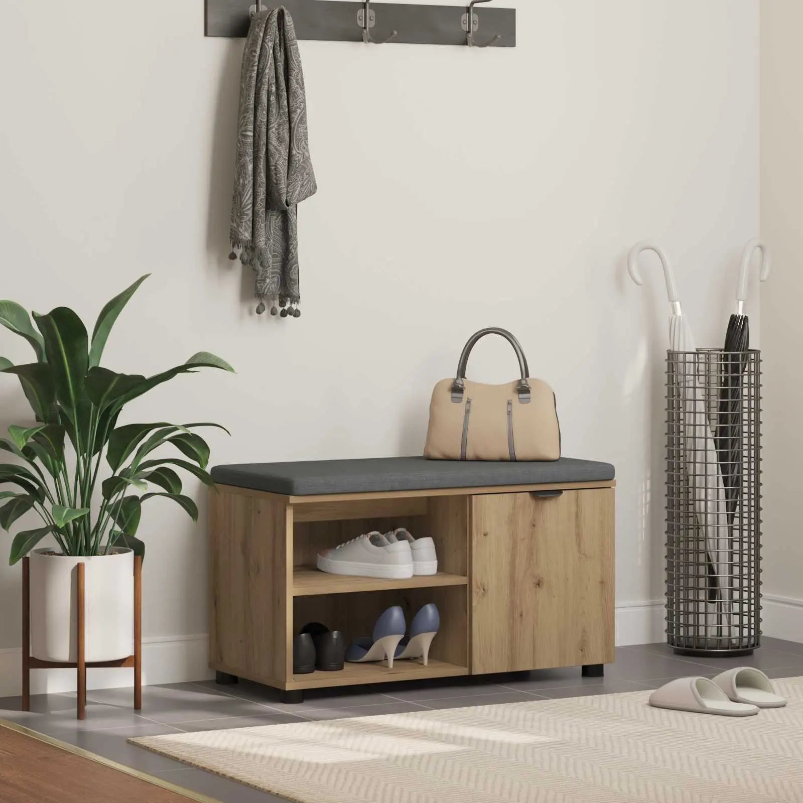 Banc D'entrée Avec Coussin Uni 60 X 38 X 46 Cm