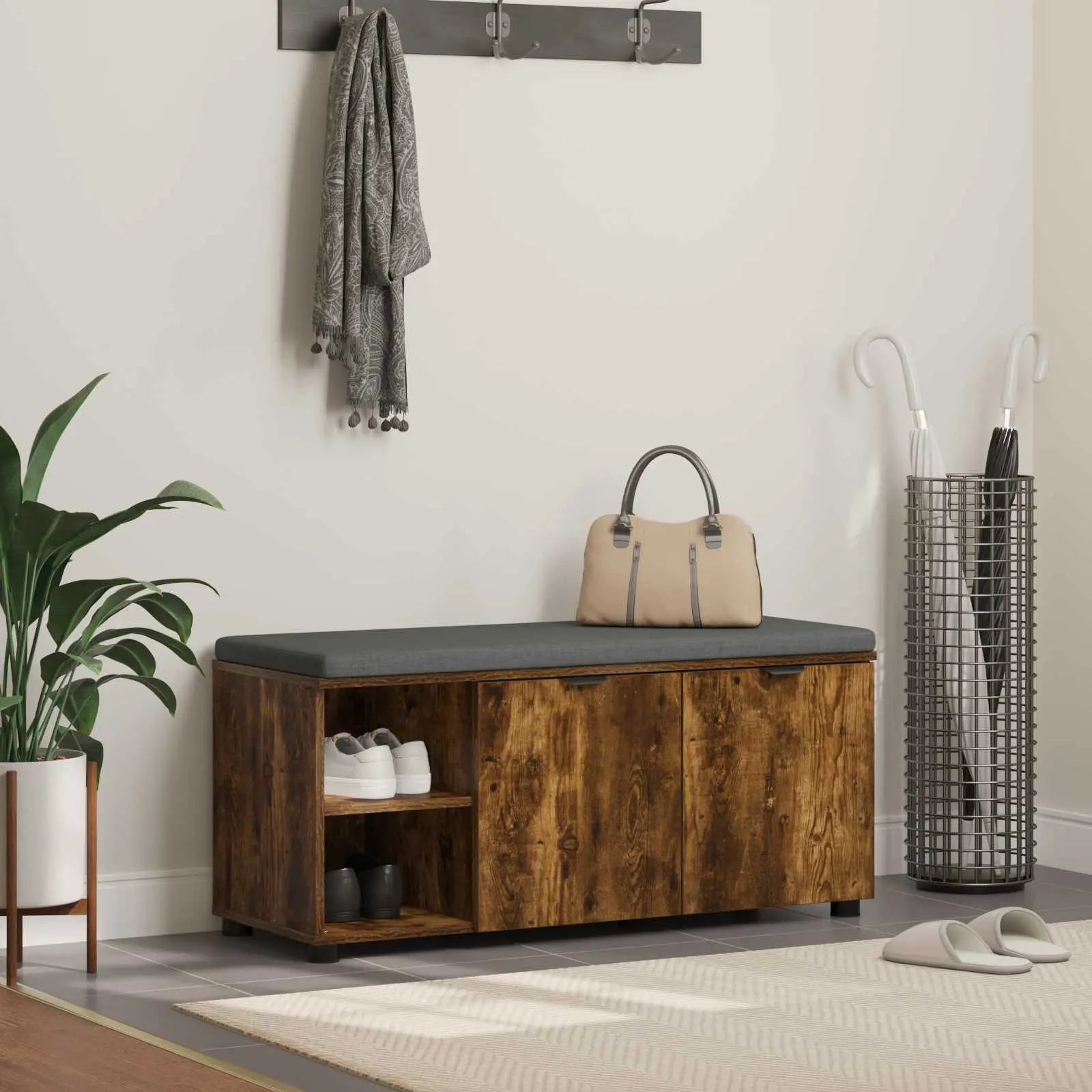 Banc D'entrée Avec Coussin Uni 60 X 38 X 46 Cm