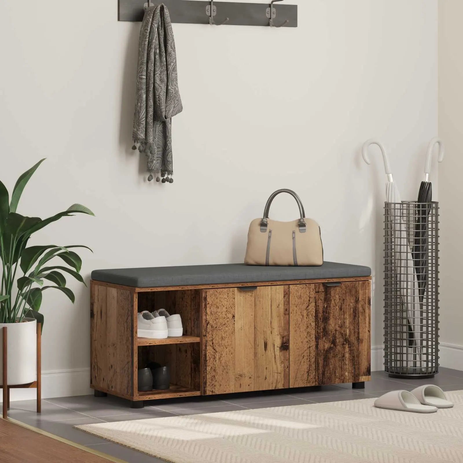 Banc D'entrée Avec Coussin Uni 60 X 38 X 46 Cm