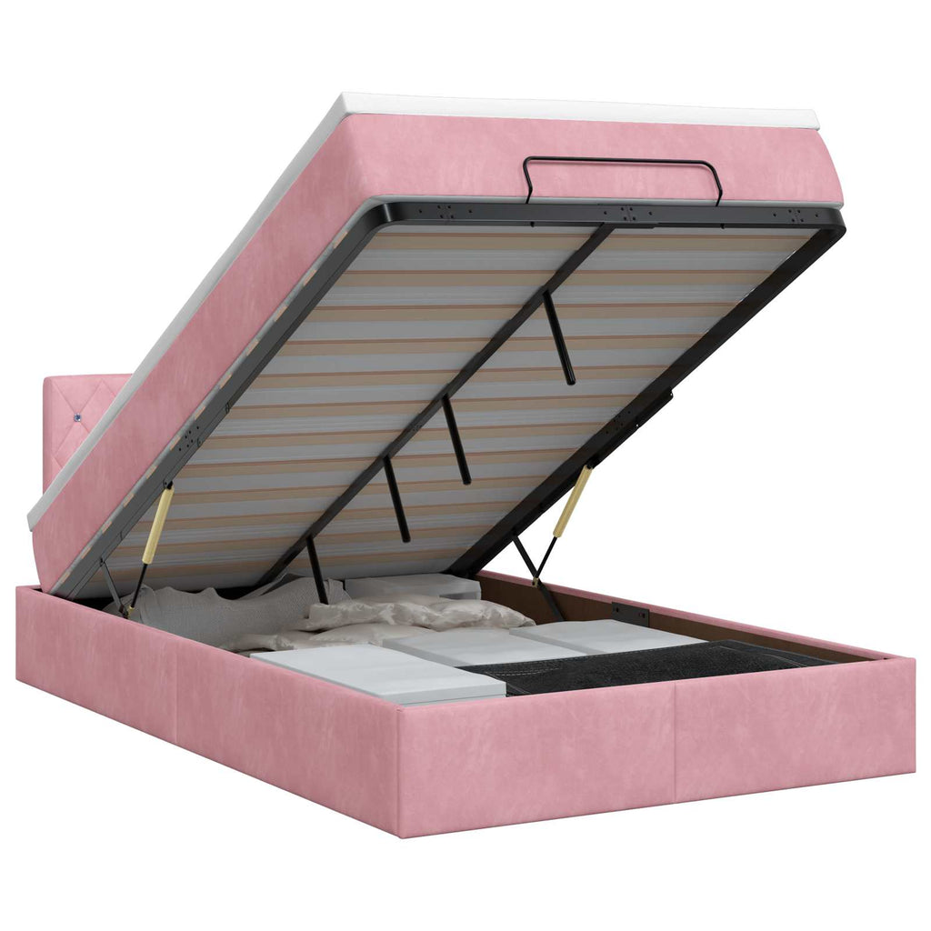 Cadre De Lit Ottoman Avec Matelas 160X200Cm Velours