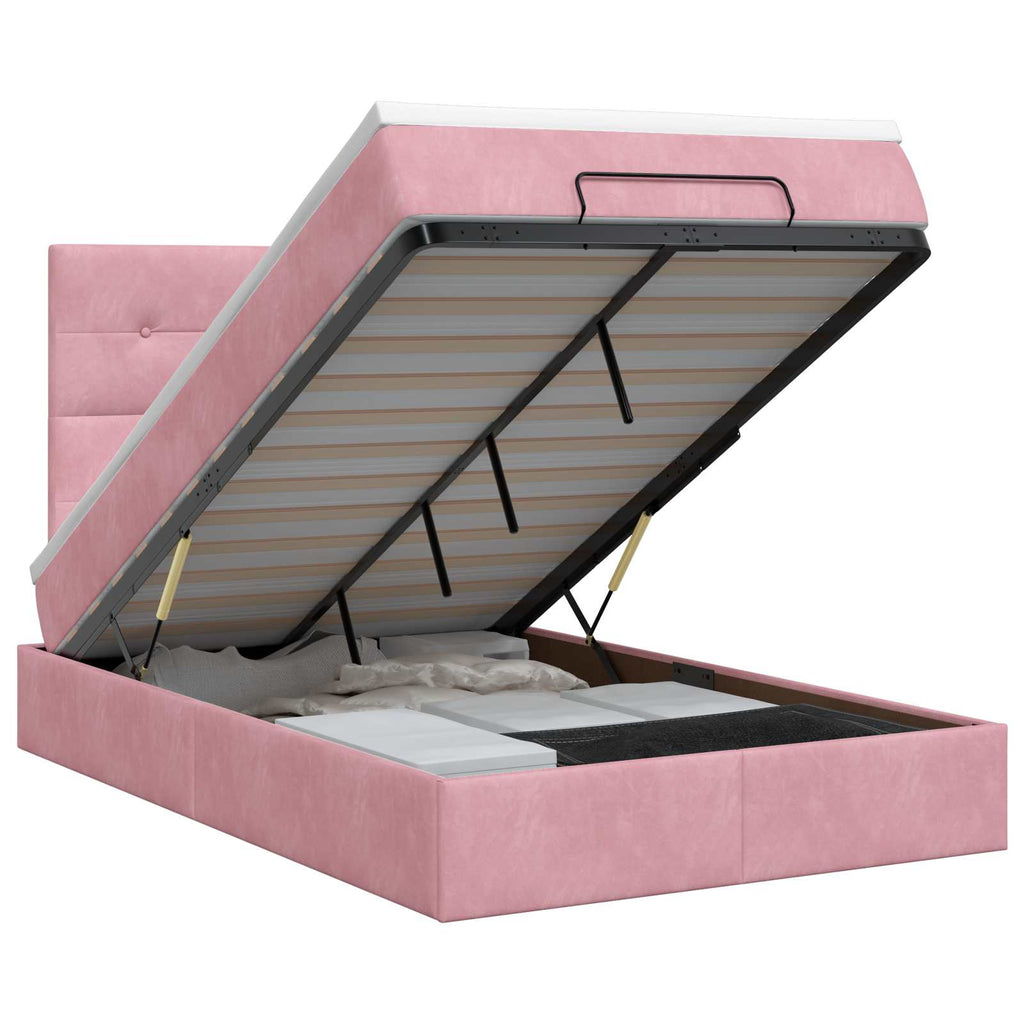 Cadre De Lit Ottoman Avec Matelas 160X200Cm Velours