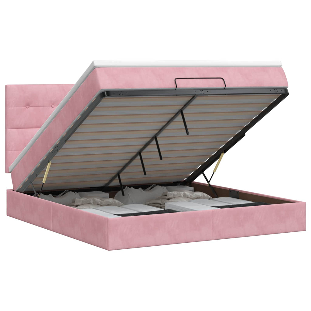 Cadre De Lit Ottoman Avec Matelas 160X200Cm Velours