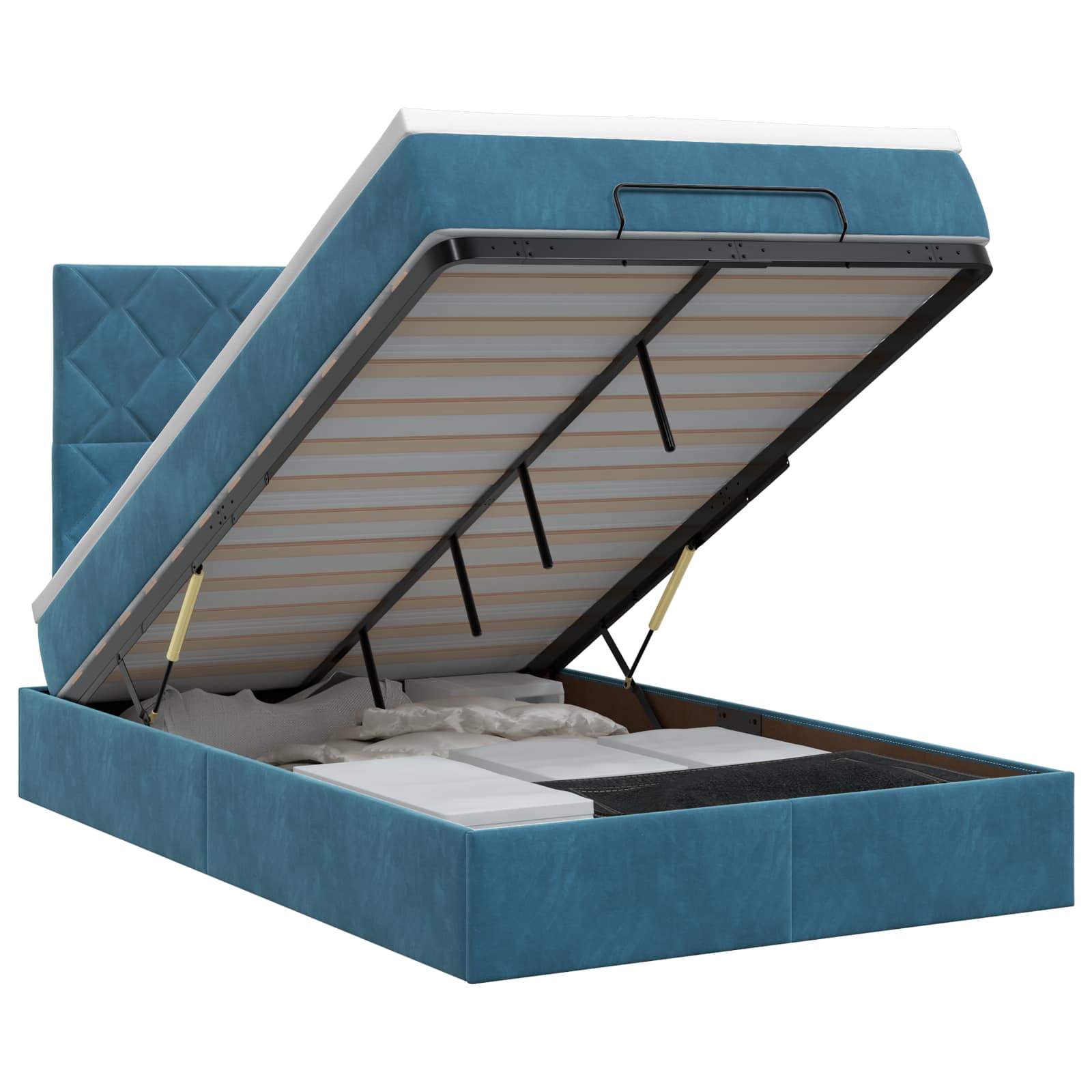 Cadre De Lit Ottoman Avec Matelas 160X200Cm Velours