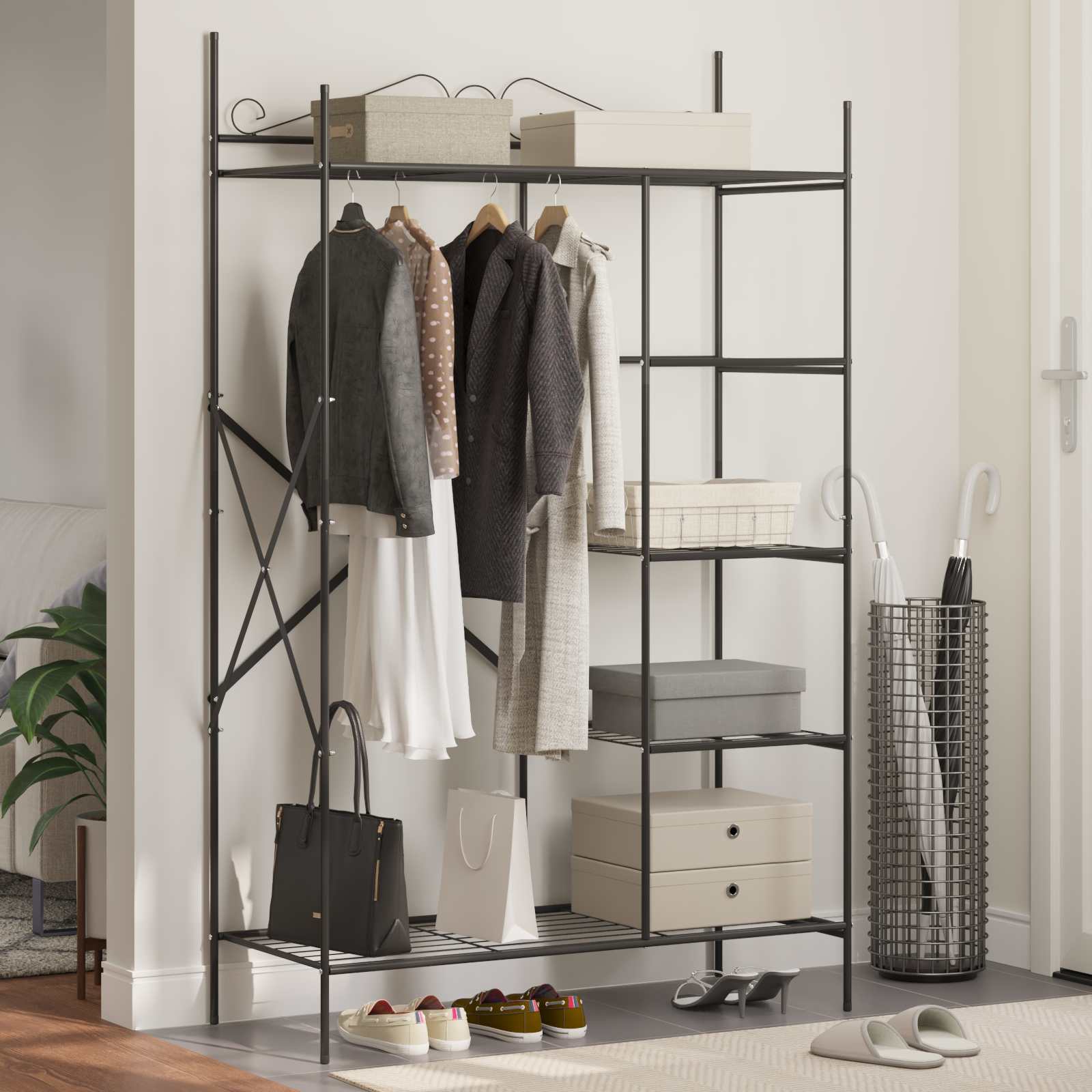 Armoire Ouverte Avec Étagère Noir 104,5 X 45 X 172 Cm Acier - www.minichezmoi.com