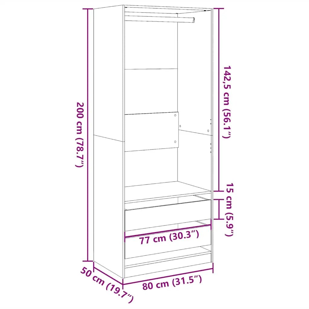 Garde - Robe Bois D'ingénierie Chêne Artisanal 80 X 50 X 200 - www.minichezmoi.com