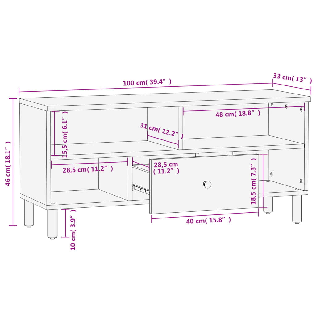 Meuble Tv 100X33X46 Cm Bois Massif De Manguier - www.minichezmoi.com