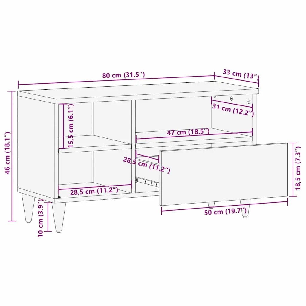 Meuble Tv Marron 80 X 33,5 X 46 Cm Bois De Mangue Massif - www.minichezmoi.com