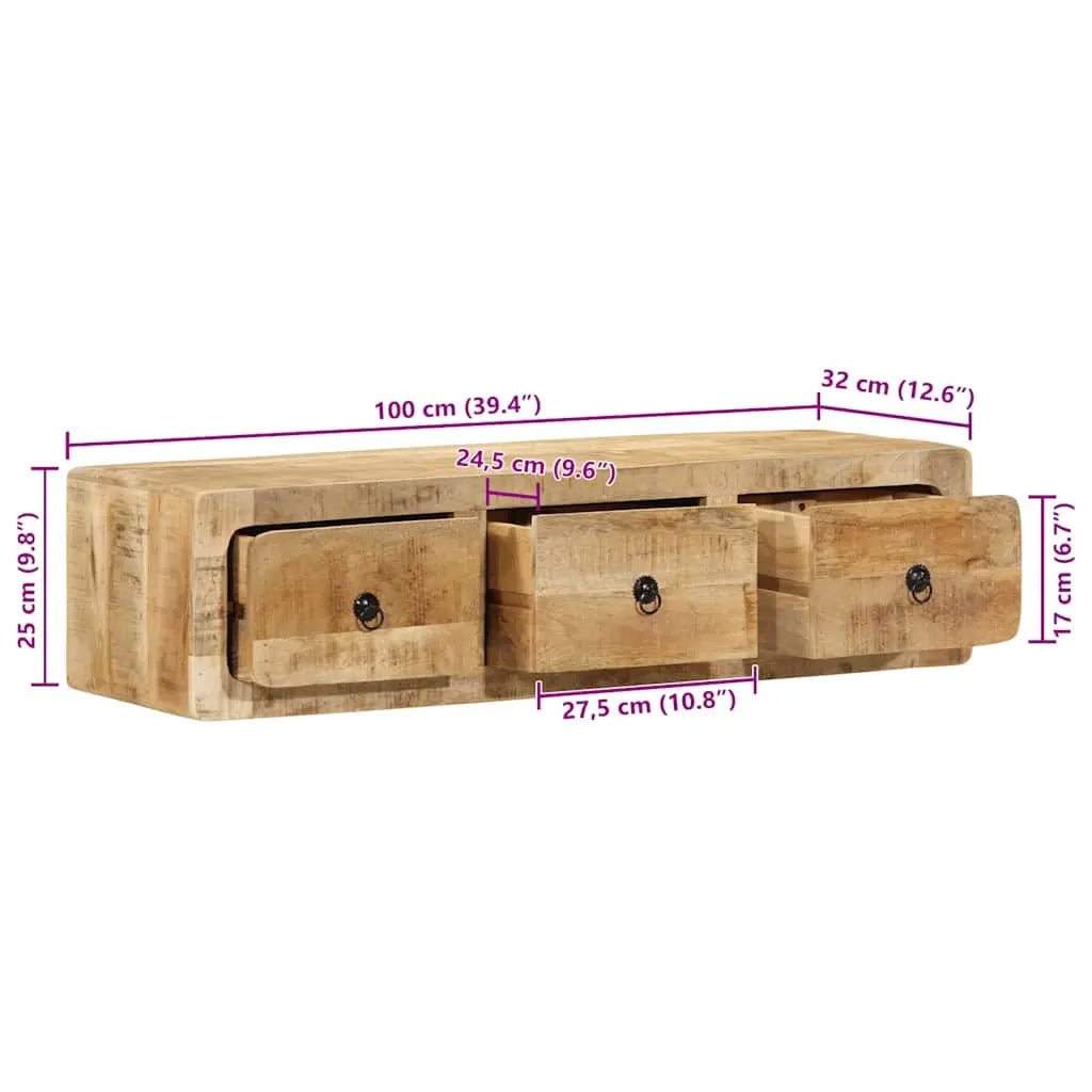 Meuble Tv Mural 100X32X25 Cm Bois Massif Manguier Brut - www.minichezmoi.com