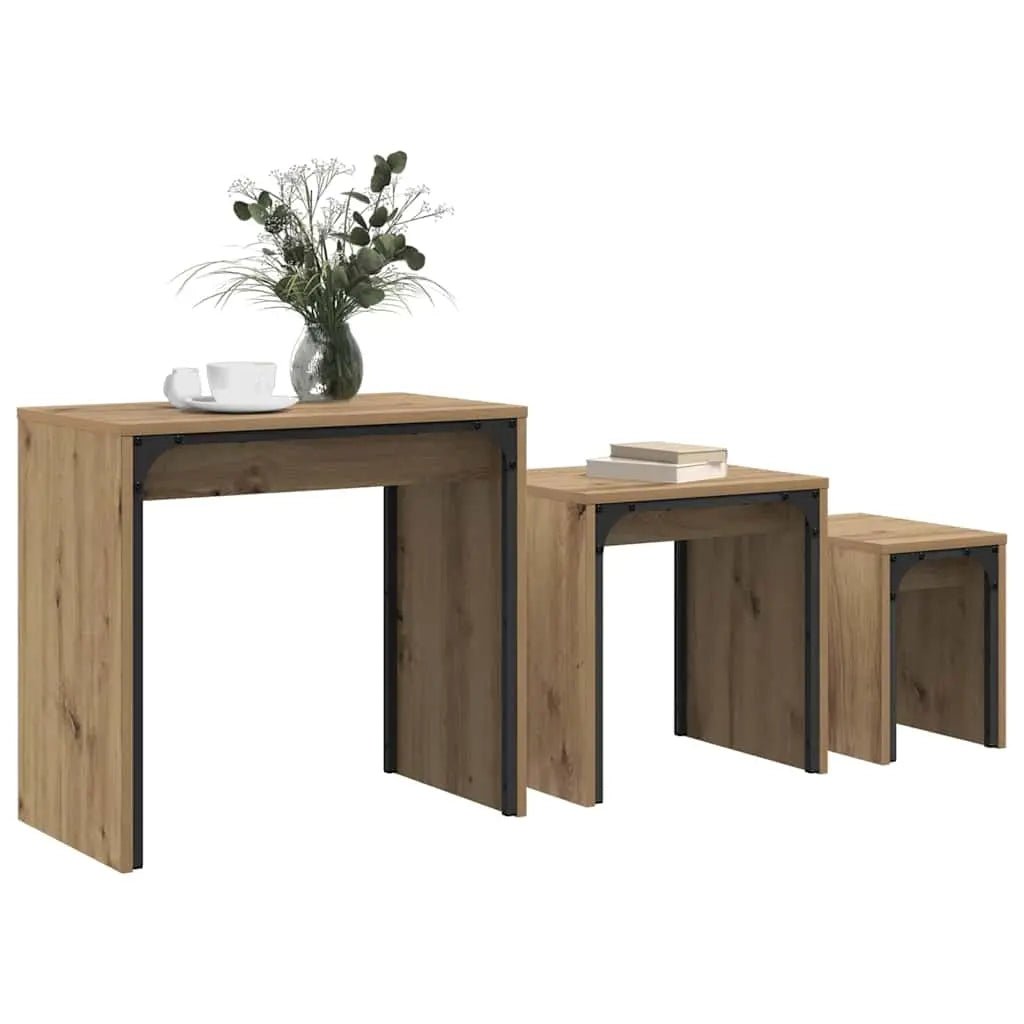 Table Basse 3 Pcs Bois Robuste - www.minichezmoi.com