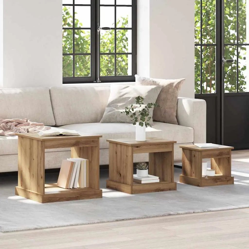 Table Basse 3 Pcs Bois Robuste - www.minichezmoi.com