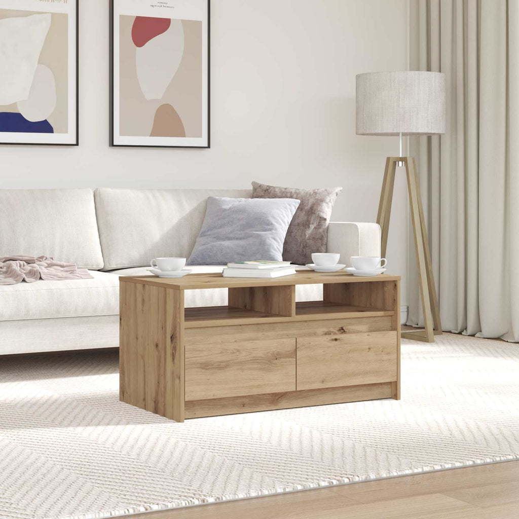 Table Basse Chêne Artisan 90 X 50 X 45 Cm Bois Robuste - www.minichezmoi.com