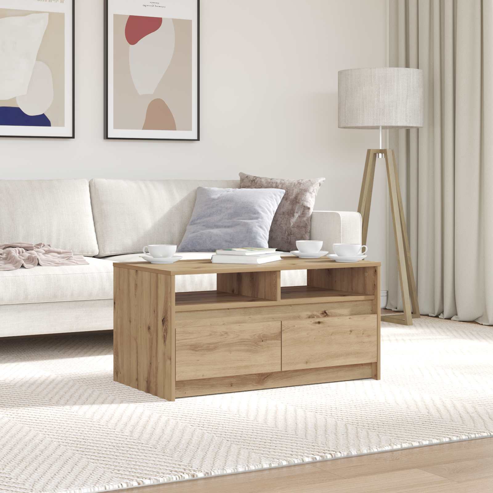 Table Basse Chêne Artisan 90 X 50 X 45 Cm Bois Robuste - www.minichezmoi.com