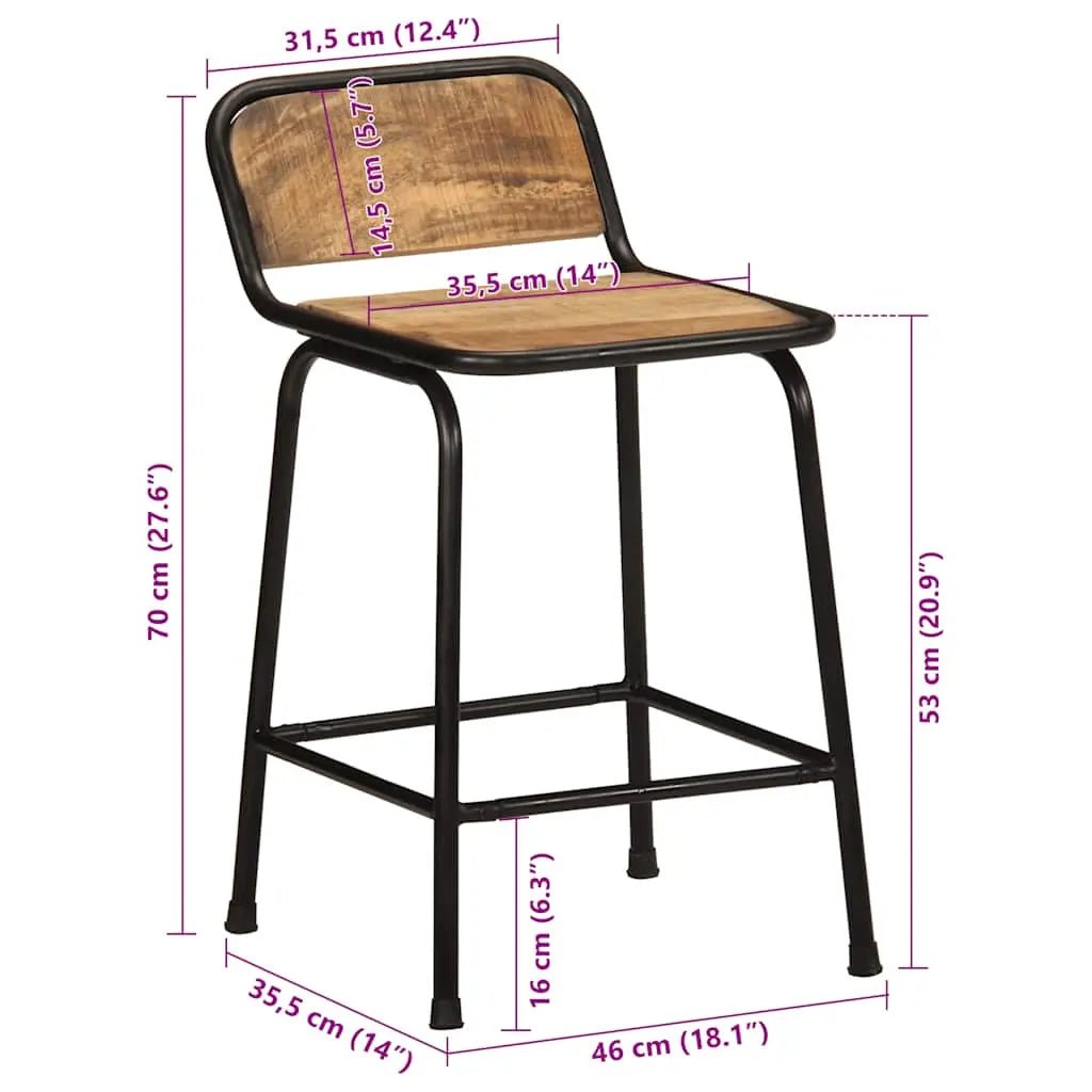 Tabourets De Bar Lot De 2 Pcs Bois Massif Manguier Brut - www.minichezmoi.com